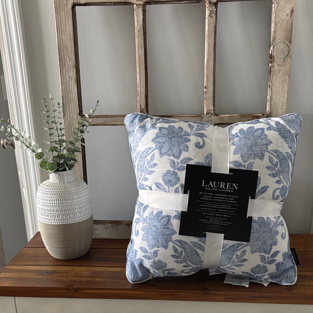 Ralph Lauren Blue Floral Accent Pillow 18 x 18